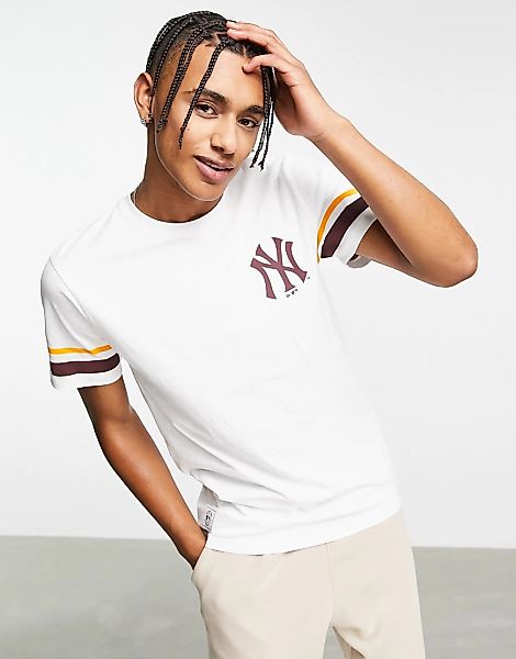 New Era – New York Yankees Heritage – Gestreiftes Oversize-T-Shirt in Weiß günstig online kaufen