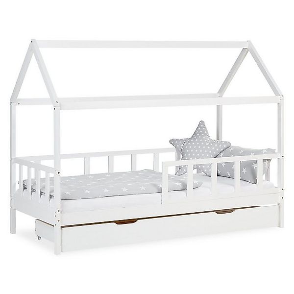 Homestyle4u Kinderbett 90x200 Hausbett Weiß Holz Rausfallschutz erhöht Klei günstig online kaufen