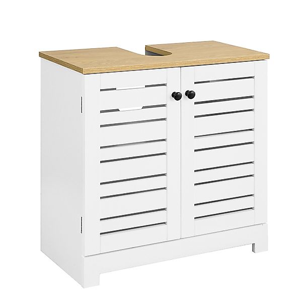 SoBuy Waschbeckenunterschrank mit Lamellentüren MDF Weiß 60 cm BZR40-W günstig online kaufen