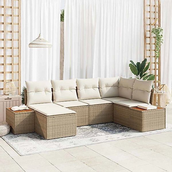 vidaXL Garten-Sofa-Set mit Kissen 6-Tlg Beige Poly Rattan 3348122 günstig online kaufen