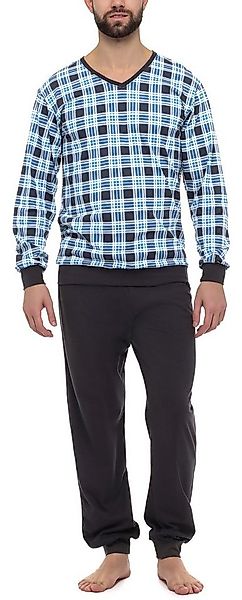 Timone Schlafanzug Herren Schlafanzug Lang mit Bündchen Baumwolle Nightwear günstig online kaufen