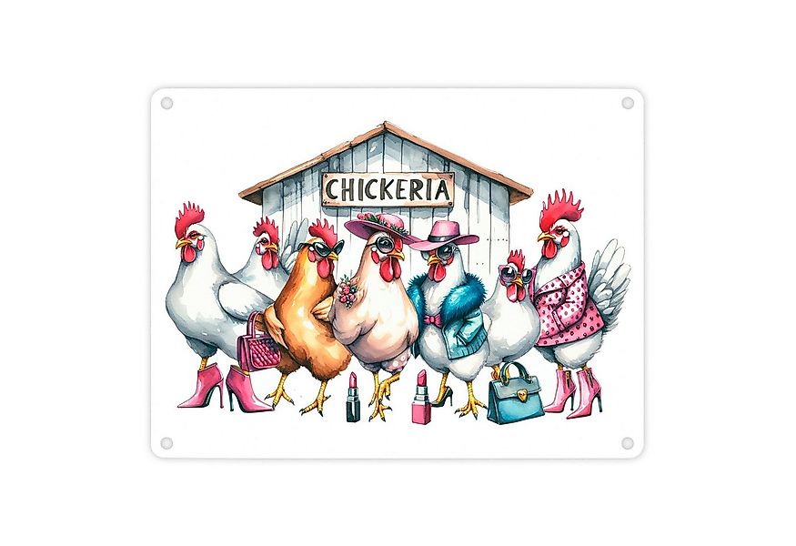 speecheese Metallschild Modische Hühner am Hühnerstall Metallschild in 15x2 günstig online kaufen