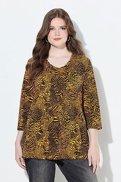 Ulla Popken Longsleeve Shirt Animalmuster A-Linie V-Ausschnitt 3/4-Arm günstig online kaufen