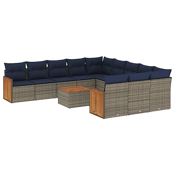 vidaXL 12-Tlg Gartensofa-Set mit Kissen Grau Polyrattan 3228119 günstig online kaufen