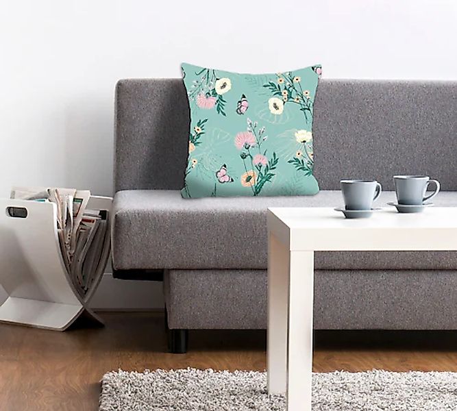 queence Dekokissen »Noemi«, Kissenhülle,Schmetterlinge,Blumen,Türkis,Natur, günstig online kaufen
