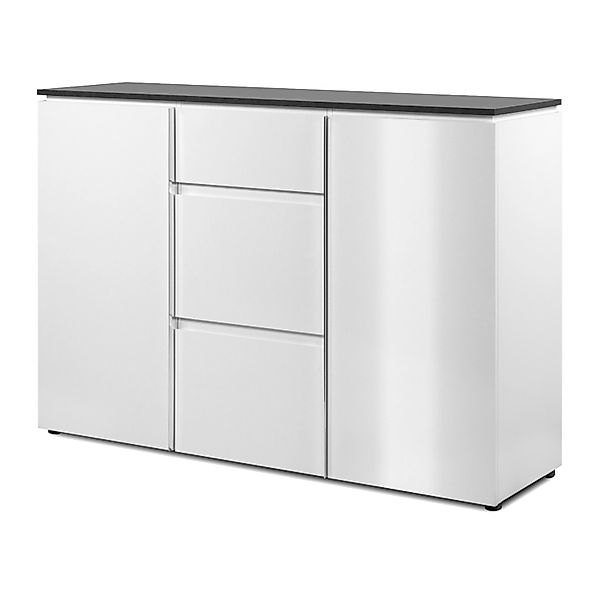 Furn.Design Sideboard Weiß Seidenglanz Grau 133 cm 3 Schubkästen 4 Fächer B günstig online kaufen