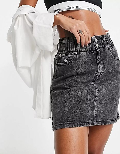 Calvin Klein Jeans – Grauer Minirock mit hohem Bund günstig online kaufen