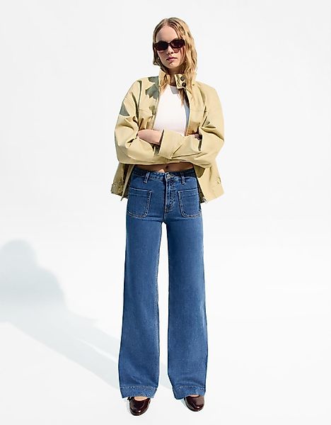 Bershka Wide-Leg-Jeans Im Cropped-Fit Mit Ziernähten Damen 38 Ausgewaschene günstig online kaufen