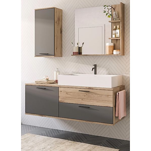 Inn.Furn Badmöbel-Set Eiche Grau 4-teilig 140 cm Hängend mit Soft-Close Tom günstig online kaufen
