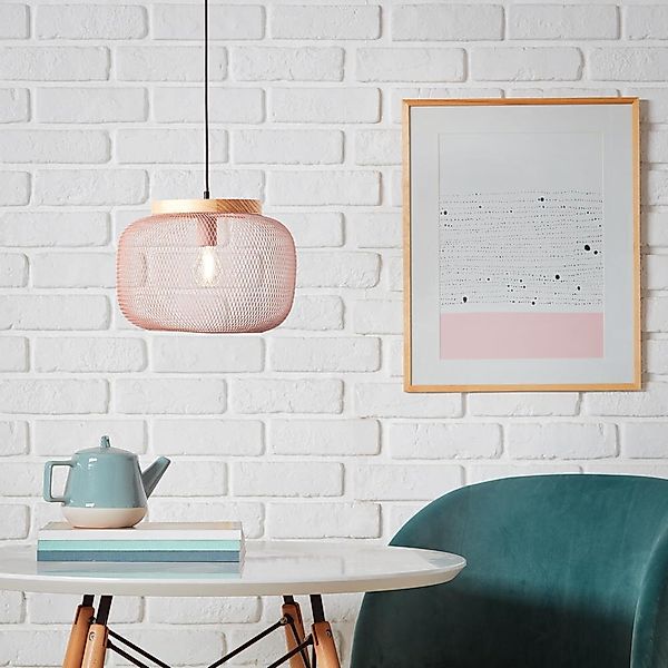 Pendelleuchte Giada in Pink und Natur-hell E27 390mm günstig online kaufen