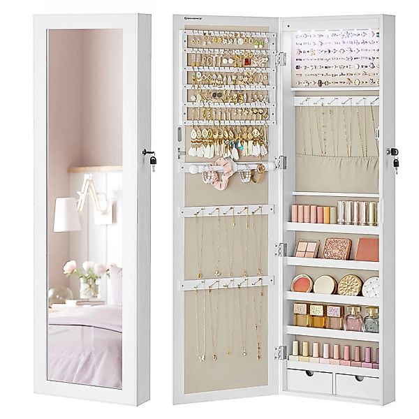 Songmics Schmuckschrank Berit mit Spiegel Wandmontage Weiß günstig online kaufen
