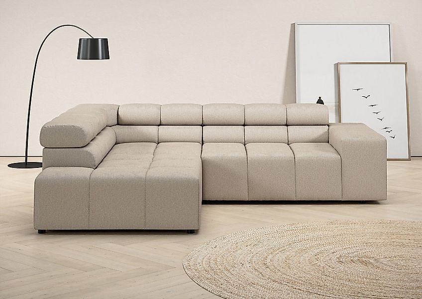 INOSIGN Ecksofa "Ancona, incl. Kopfteilverstellung + 3 Zierkissen, L-Form, günstig online kaufen