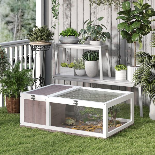 PawHut Kleintierstall Schildkrötengehege mit Haupthäusern, aufklappbarem günstig online kaufen