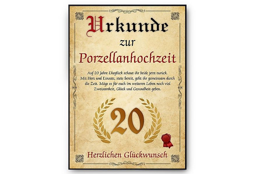 Tigerlino Poster Urkunde zum 20. Hochzeitstag Geschenk 20. Jahrestag Karte günstig online kaufen