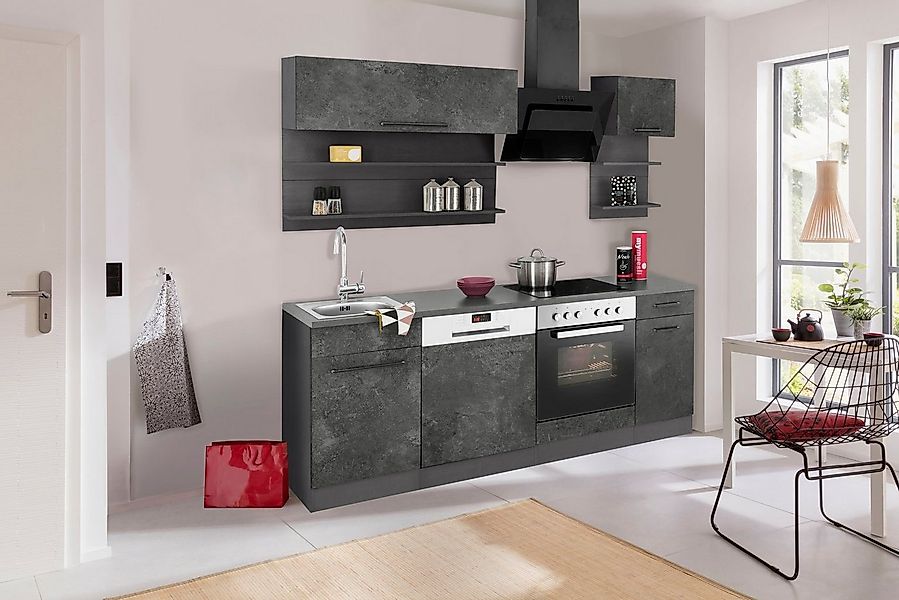 KOCHSTATION Küchenzeile KS-Tulsa, ohne E-Geräte, Breite 210 cm, schwarze Me günstig online kaufen