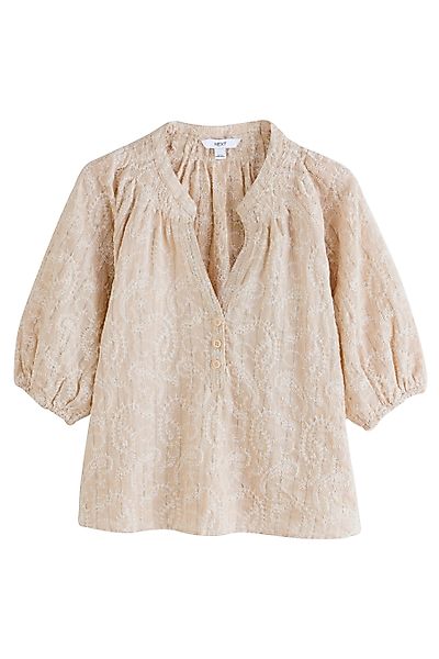 Next Kurzarmbluse Gestreifte Bluse mit Stickerei günstig online kaufen