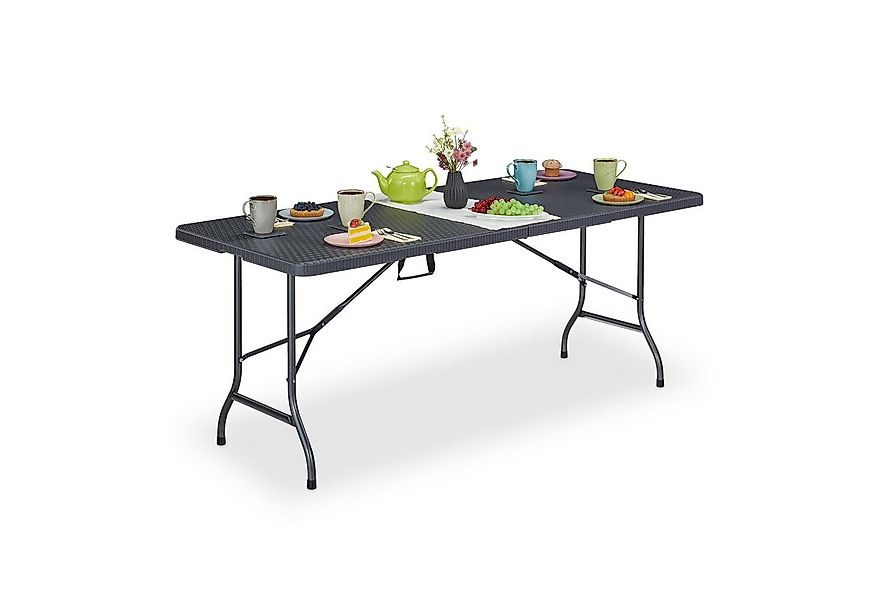 relaxdays Gartentisch in grauer Rattan Optik günstig online kaufen