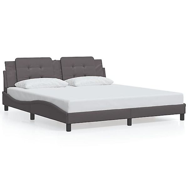 vidaXL Bettgestell, Bettrahmen mit Kopfteil Grau 180x200 cm Kunstleder günstig online kaufen
