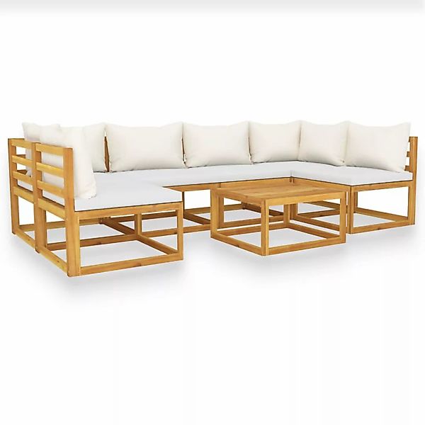 7-tlg. Garten-lounge-set Mit Auflagen Creme Massivholz Akazie günstig online kaufen