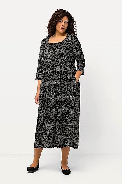 Ulla Popken Maxikleid Jerseykleid Wellen A-Linie Carree-Ausschnitt günstig online kaufen