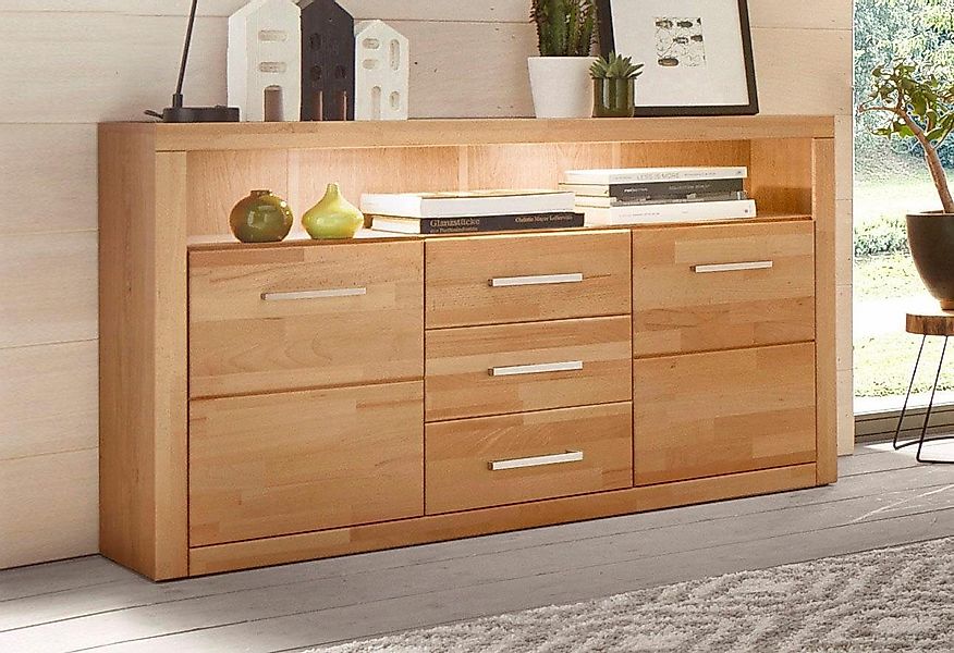 Home affaire Sideboard "Ribe,130cm breit,80cm hoch,Oberplatte Holz massiv,6 günstig online kaufen