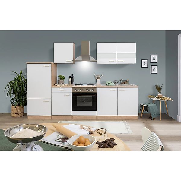 Respekta Küchenzeile KB270ESW 270 cm Weiß-Eiche Sägerau Nachbildung günstig online kaufen
