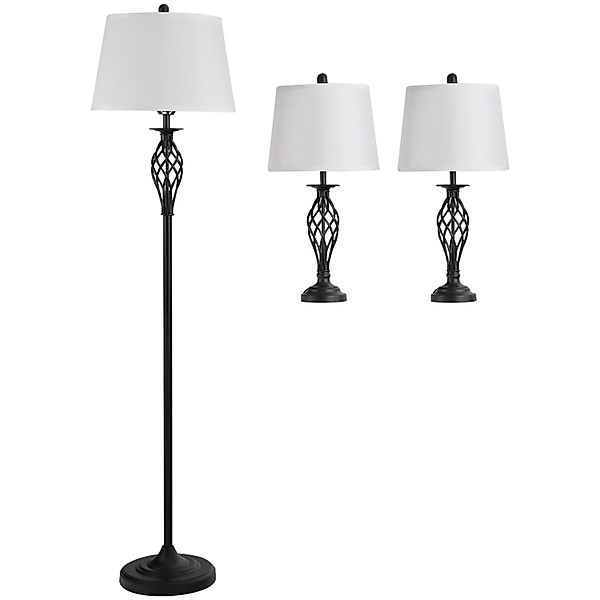 HOMCOM 3er-Lampenset mit 2 Tischlampe & 1 Stehlampe Metall Schwarz Weiß günstig online kaufen