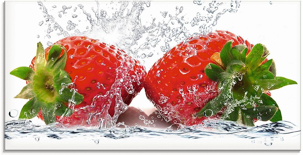 Artland Glasbild Erdbeeren mit Spritzwasser, Lebensmittel günstig online kaufen