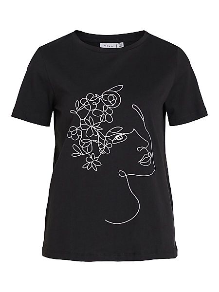 VILA Bedrucktes Baumwoll T-shirt Damen Schwarz günstig online kaufen