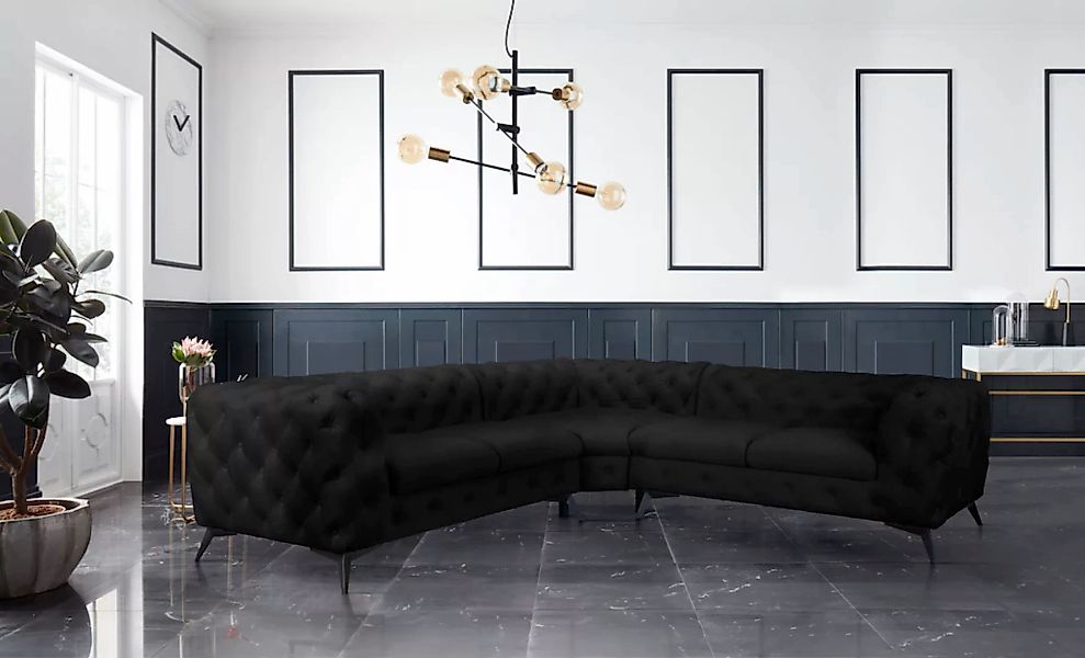 Leonique Chesterfield-Sofa "Ecksofa GLYNIS L-Form mit Wellenunterfederung, günstig online kaufen