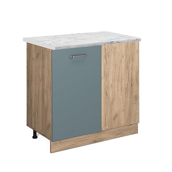 Vicco Eckunterschrank R-Line, Blau-Grau/Goldkraft Eiche, 86 cm AP Marmor günstig online kaufen