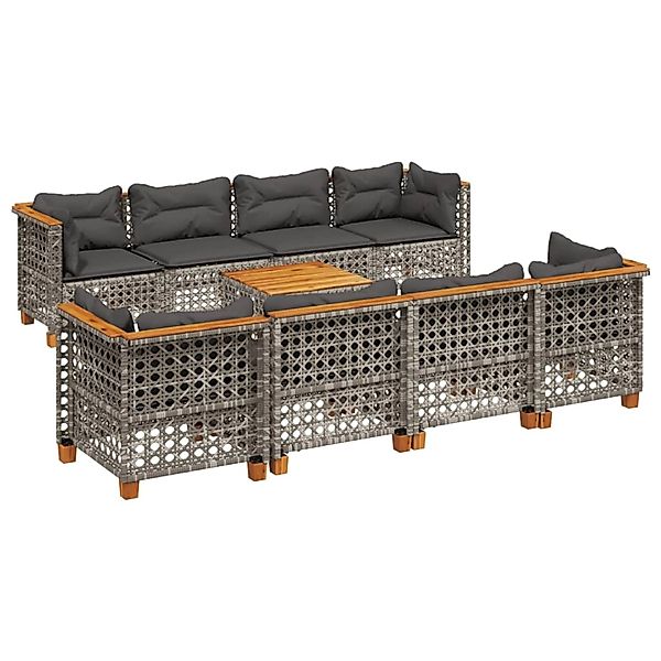 vidaXL 9-tlg Garten-Sofagarnitur mit Kissen Grau Poly Rattan Modell 140 günstig online kaufen