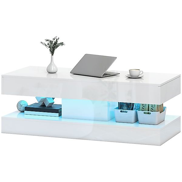 HOMCOM Couchtisch Wohnzimmertisch Hochglanz mit 12-Farbiger LED Beleuchtung günstig online kaufen