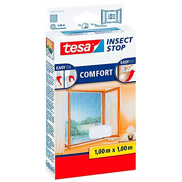 Tesa Fliegengitter Fenster mit Klettband Comfort Weiß 100 cm x 100 cm günstig online kaufen