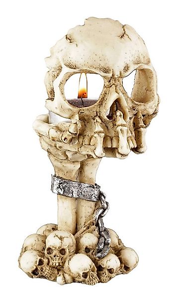 Figuren Shop GmbH Teelichthalter Teelichthalter - Skeletthand mit Totenkopf günstig online kaufen