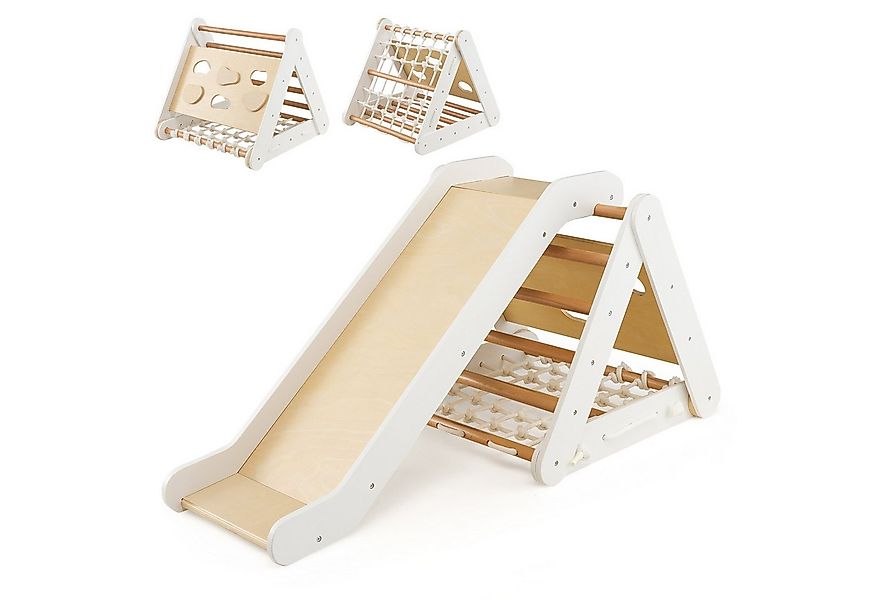 COSTWAY Klettergerüst 4 in 1 Kletterdreieck, mit Rutsche, aus Holz günstig online kaufen