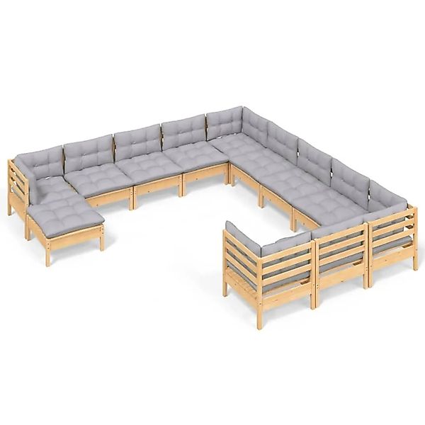 vidaXL 12-Tlg Garten-Lounge-Set mit Grauen Kissen Kiefernholz 3097066 günstig online kaufen