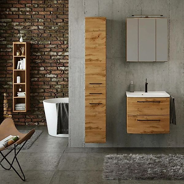 Badezimmer Möbel Set Industrial Style 60 cm Waschtisch und Hochschrank MORI günstig online kaufen