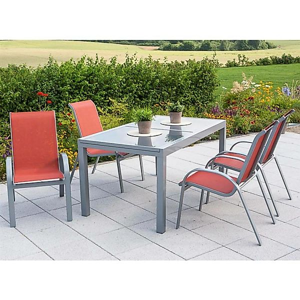 Gartenmöbel Set 5-teilig, Gartentisch 140cm bis 200cm 4x Stühle terracotta günstig online kaufen