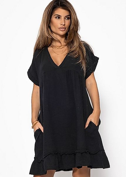 SASSYCLASSY Minikleid Musselin Kleid Damen Sommer Elegant V-Ausschnitt Leic günstig online kaufen