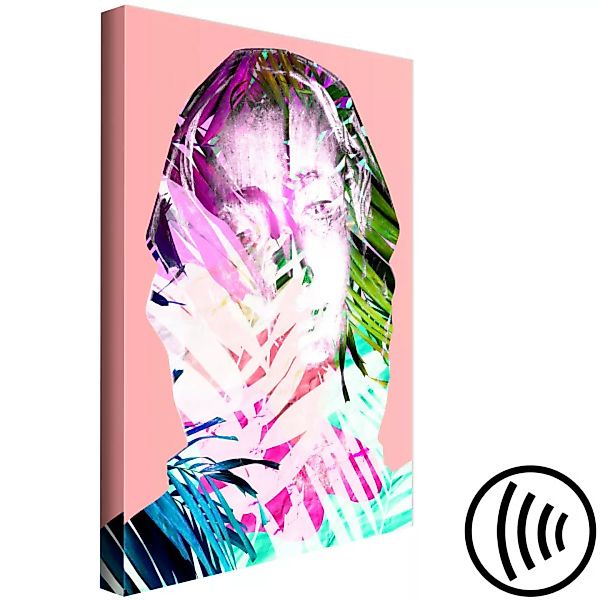 Leinwandbild Neon Madonna - Buntes Porträt einer Frau mit einem botanischen günstig online kaufen