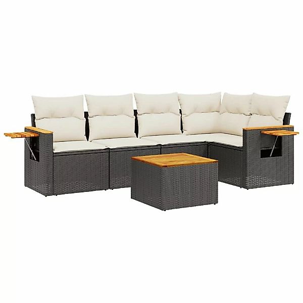 vidaXL 6-Tlg Garten-Sofagarnitur mit Kissen Schwarz Poly Rattan 3226791 günstig online kaufen