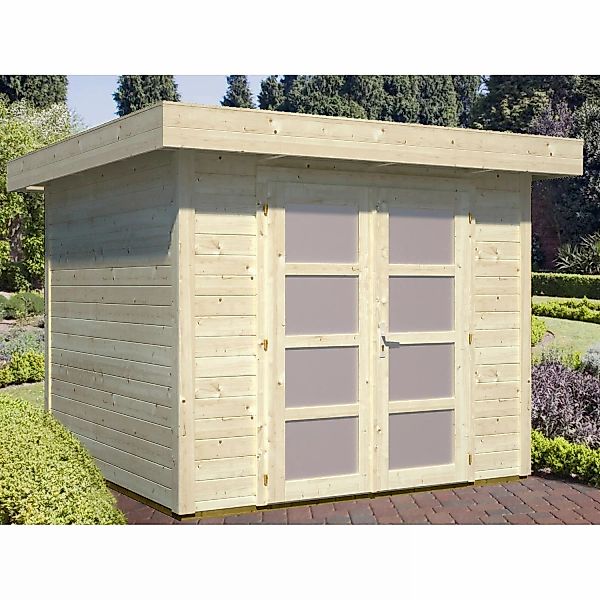 Palmako Lara Holz-Gartenhaus Natur Flachdach Unbehandelt 250 cm x 250 cm günstig online kaufen