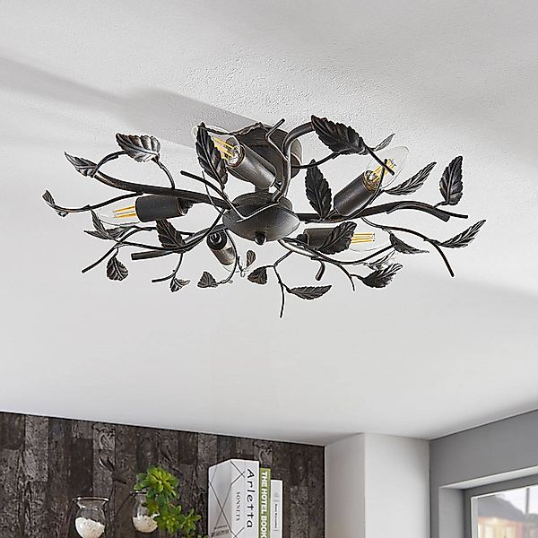 Lindby Deckenlampe Yos, 5-flg., 58 cm, schwarz-gold, E14 günstig online kaufen