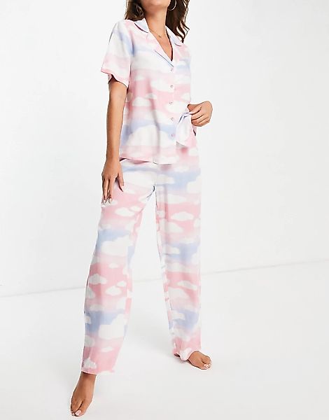 ASOS DESIGN – Mix & Match – Pyjama-Hemd aus Modal in Rosa, Blau und Weiß mi günstig online kaufen