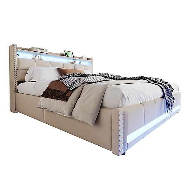 REDOM Polsterbett Stauraumbett Doppelbett (180x200 cm mit LED-Farbwechsel, günstig online kaufen