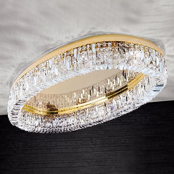Ovale Premium-Deckenleuchte Ring mit Kristallen günstig online kaufen