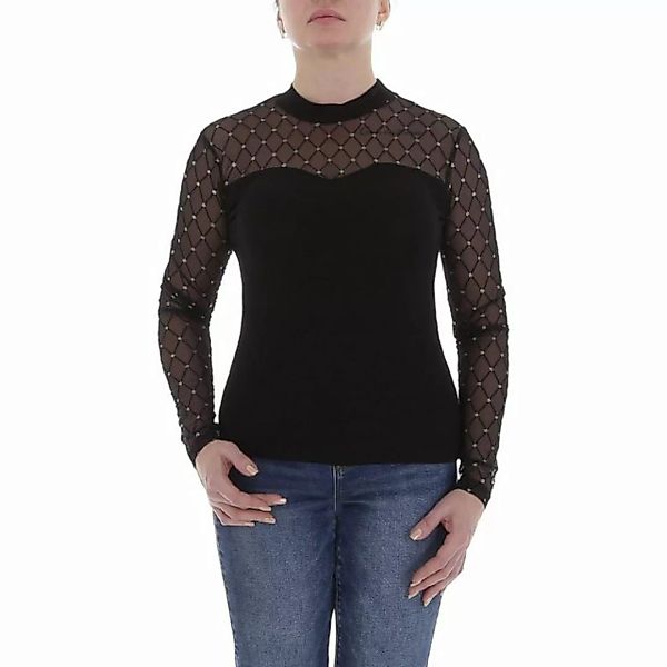 Ital-Design Langarmbluse Damen Elegant Glitzer Transparent Top & Shirt in S günstig online kaufen
