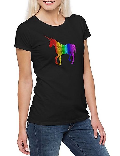 Urban Backwoods Print-Shirt Unicorn I Damen T-Shirt Einhorn Rainbow Colors günstig online kaufen