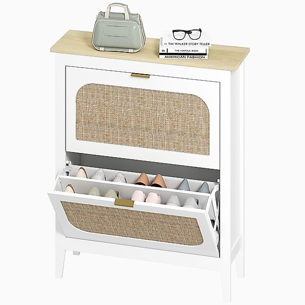 HOMCOM Schuhschrank Estrecho mit 2 Türen aus Rattan Schuhschrank Flur mit v günstig online kaufen